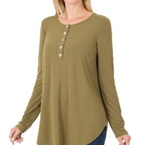 Olive Green Long Sleeve Henley Top | Women’s Medium - Picture 6 of 6